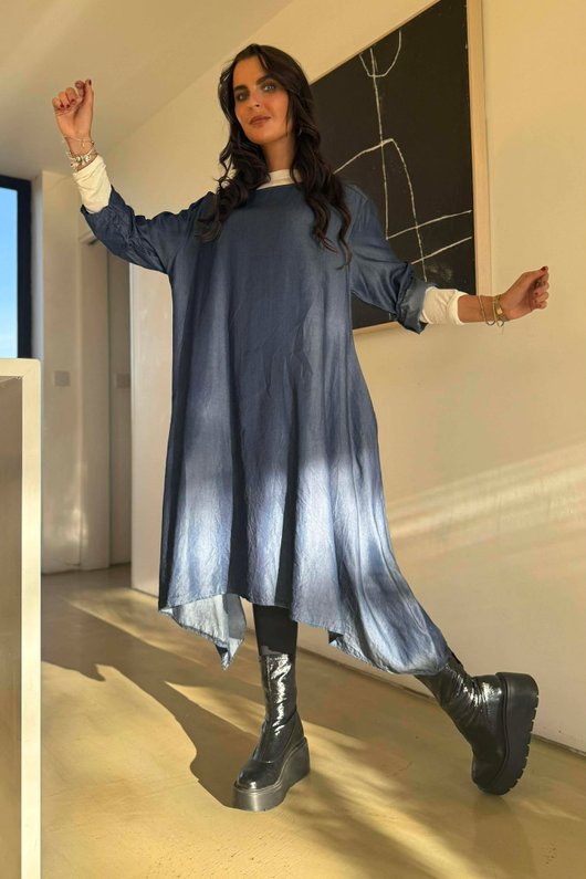 Chambray Dip Side Trapeze Dress /24=